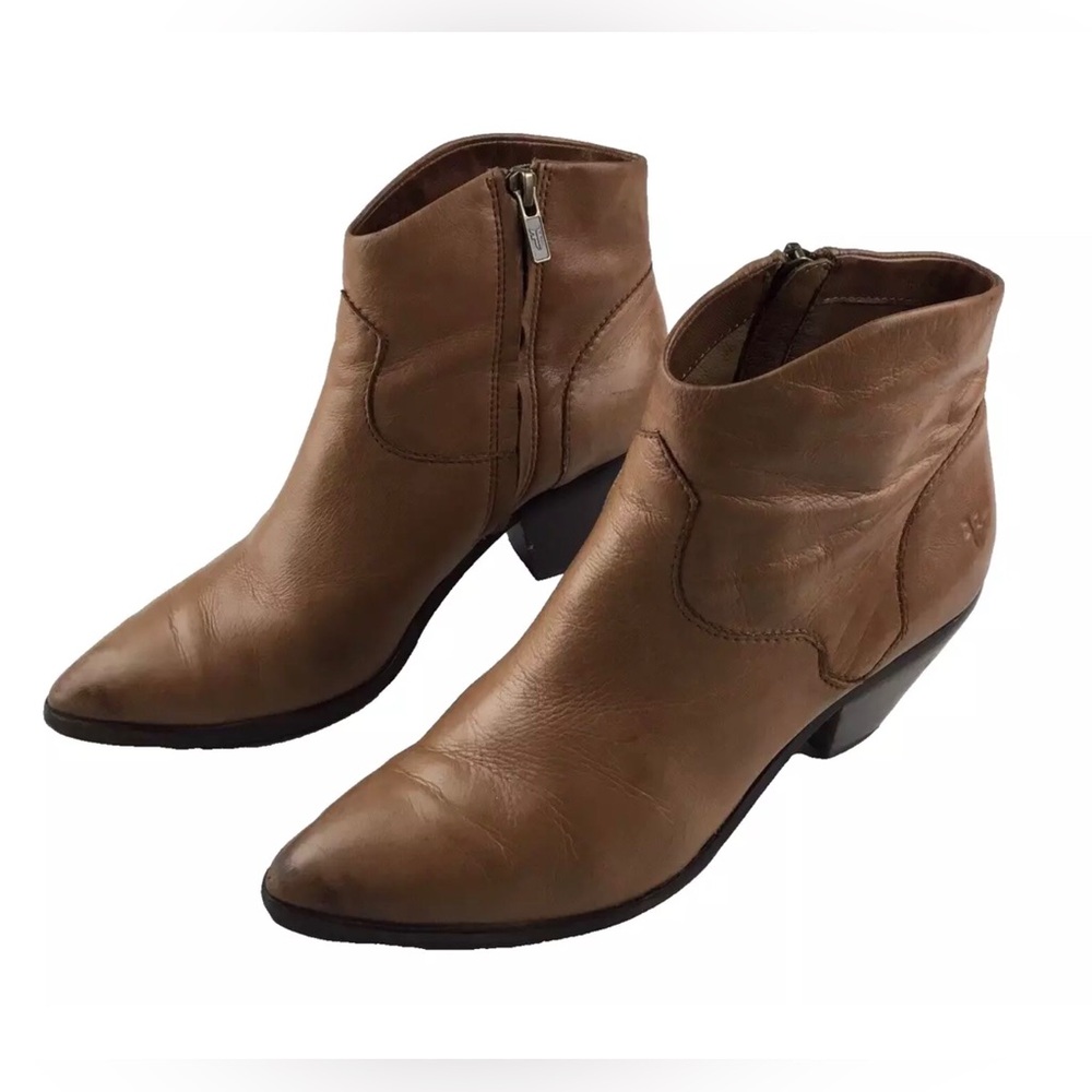 Frye Lila Western Short Boots Size 9 M Brown Leather Ankle Booties